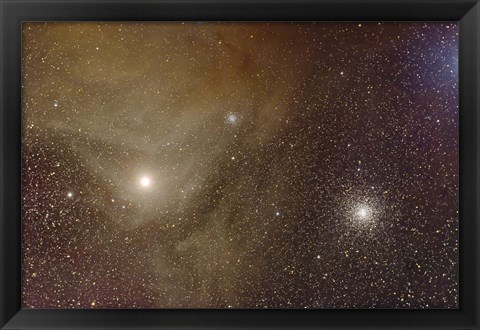 Framed Messier 4 and NGC 6144 globular clusters with Antares, a red supergiant star Print