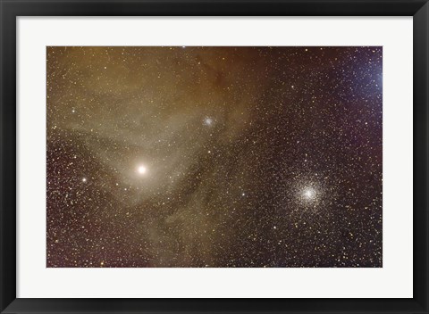 Framed Messier 4 and NGC 6144 globular clusters with Antares, a red supergiant star Print