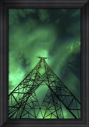 Framed Powerlines and aurora borealis, Tjeldsundet, Norway Print