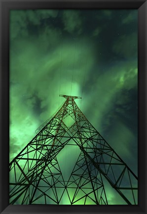 Framed Powerlines and aurora borealis, Tjeldsundet, Norway Print