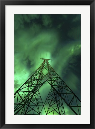 Framed Powerlines and aurora borealis, Tjeldsundet, Norway Print