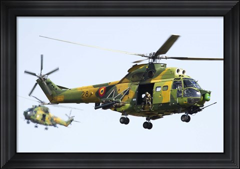 Framed Romanian Air Force IAR-330L SOCAT helicopters Print