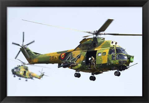 Framed Romanian Air Force IAR-330L SOCAT helicopters Print