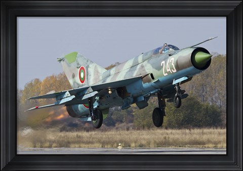 Framed Bulgarian Air Force MiG-21bis jet fighter taking off Print
