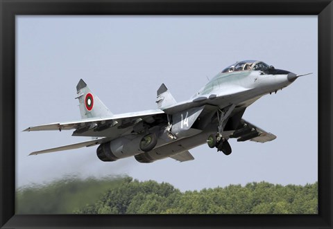 Framed Bulgarian Air Force MiG-29UB taking off from Graf Ignatievo Air Base Print