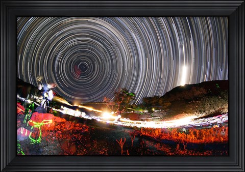 Framed Astronomers observe polar star trails above a mountain in Iran Print