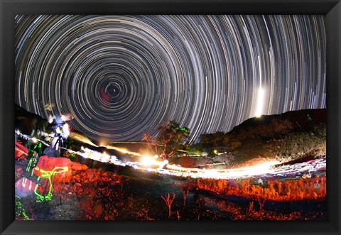 Framed Astronomers observe polar star trails above a mountain in Iran Print