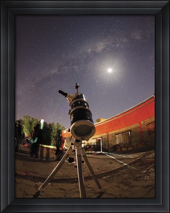 Framed Astrophotography setup with the moon and Milky Way in the background Print