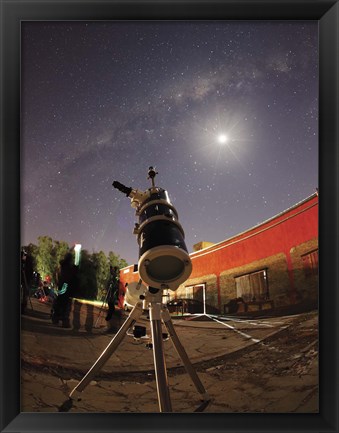 Framed Astrophotography setup with the moon and Milky Way in the background Print