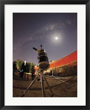 Framed Astrophotography setup with the moon and Milky Way in the background Print