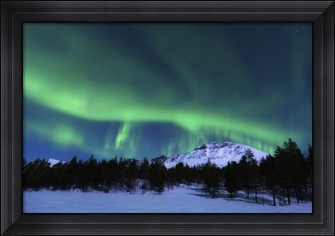 Framed Aurora Borealis over Nova Mountain Wilderness, Norway Print