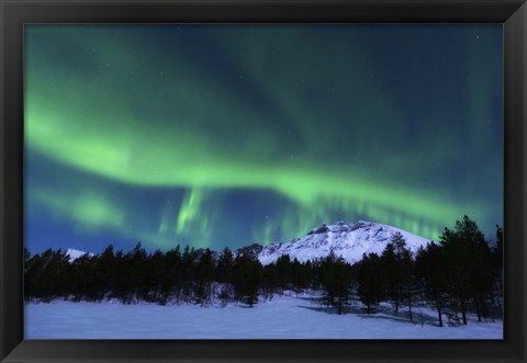 Framed Aurora Borealis over Nova Mountain Wilderness, Norway Print