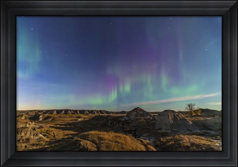 Framed Aurora borealis over the badlands of Dinosaur Provincial Park, Canada Print