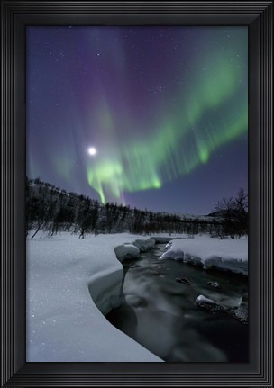 Framed Aurora Borealis over the Blafjellelva River in Troms County, Norway Print