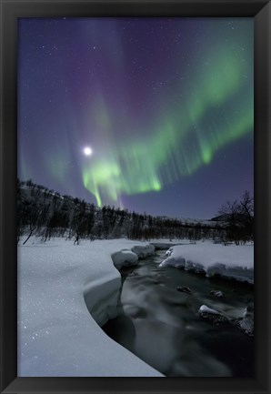 Framed Aurora Borealis over the Blafjellelva River in Troms County, Norway Print