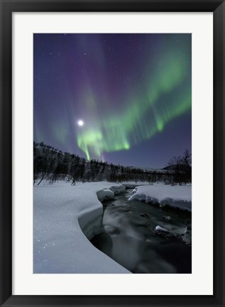 Framed Aurora Borealis over the Blafjellelva River in Troms County, Norway Print