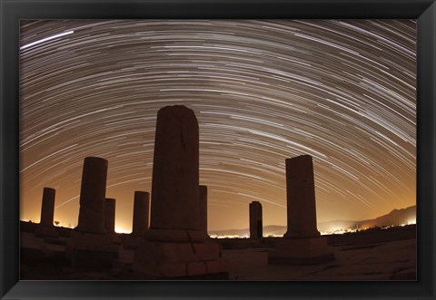 Framed Star trails above the Private Palace of Cyrus the Great, Pasargad, Iran Print