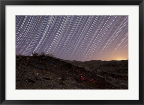 Framed Star trails and rock art in the central province of Iran Print