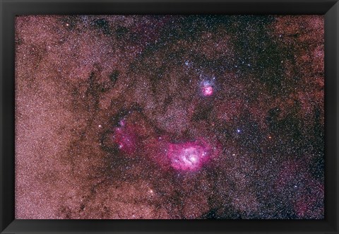 Framed Lagoon Nebula and Trifid Nebula in the constellation Sagittarius Print