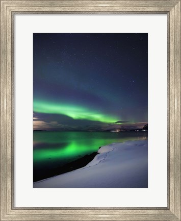 Framed Aurora Borealis over Vagsfjorden in Troms County, Norway Print