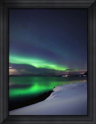 Framed Aurora Borealis over Vagsfjorden in Troms County, Norway Print