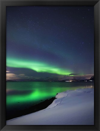 Framed Aurora Borealis over Vagsfjorden in Troms County, Norway Print