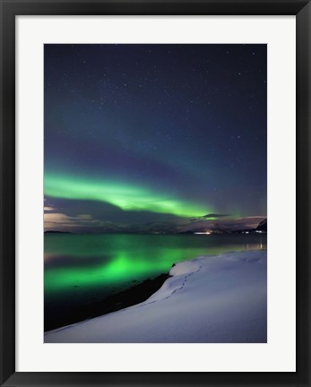 Framed Aurora Borealis over Vagsfjorden in Troms County, Norway Print