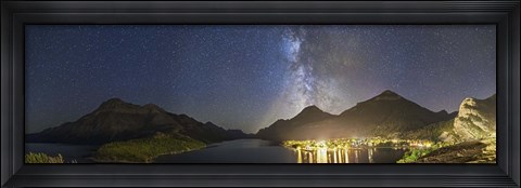 Framed Panorama of Waterton Lakes National Park overlooking the townsite Print