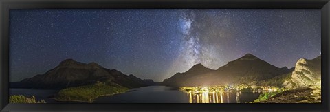 Framed Panorama of Waterton Lakes National Park overlooking the townsite Print