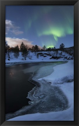 Framed Aurora Borealis over Tennevik River, Troms, Norway Print