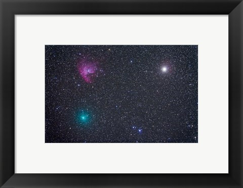Framed Comet Hartley 2 near the Pacman Nebula, NGC 281, in Cassiopeia Print