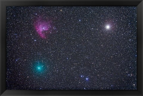Framed Comet Hartley 2 near the Pacman Nebula, NGC 281, in Cassiopeia Print