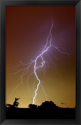 Framed bright bolt of lightning at the suburbs of Buenos Aires, Argentina Print