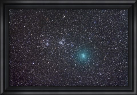 Framed Comet Hartley 2 as it approaches the Double Cluster in Perseus Print