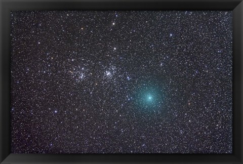 Framed Comet Hartley 2 as it approaches the Double Cluster in Perseus Print