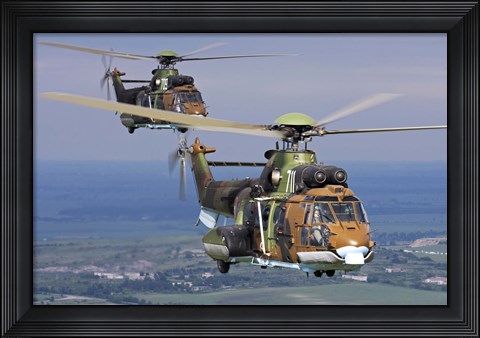 Framed Eurocopter AS532 Cougar helicopters in flight over Bulgaria Print