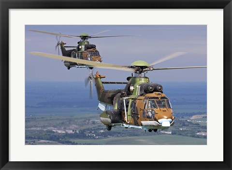 Framed Eurocopter AS532 Cougar helicopters in flight over Bulgaria Print