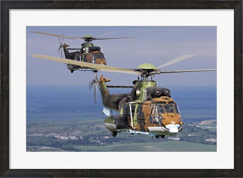 Framed Eurocopter AS532 Cougar helicopters in flight over Bulgaria Print