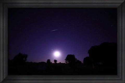 Framed bolide from the Geminids meteor shower above a setting moon in Mercedes, Argentina Print