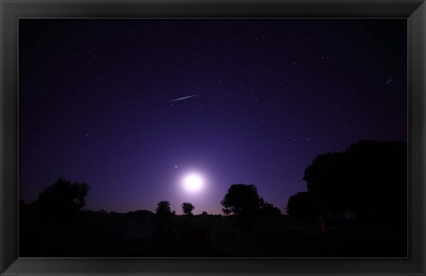 Framed bolide from the Geminids meteor shower above a setting moon in Mercedes, Argentina Print