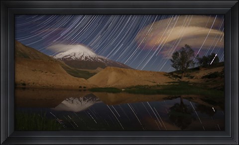 Framed Star trails above Mount Damavand, Iran Print