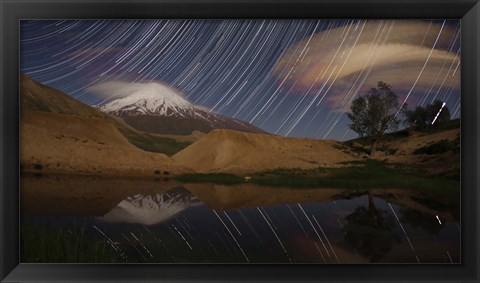 Framed Star trails above Mount Damavand, Iran Print