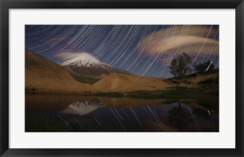 Framed Star trails above Mount Damavand, Iran Print