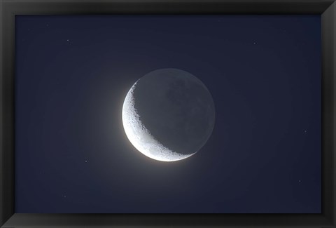 Framed Waxing crescent moon with Earthshine Print