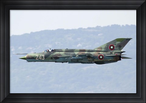 Framed Bulgarian Air Force MiG-21bis low flying over Bulgaria Print
