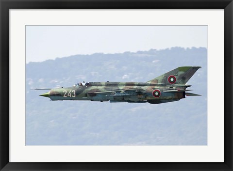 Framed Bulgarian Air Force MiG-21bis low flying over Bulgaria Print