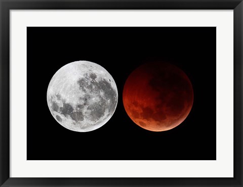 Framed composite showing the moon before the eclipse and during totality phase Print