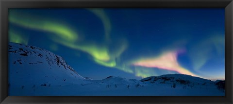 Framed Panoramic view of the Aurora Borealis over Skittendalen Valley, Troms County, Norway Print