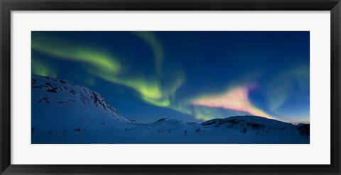 Framed Panoramic view of the Aurora Borealis over Skittendalen Valley, Troms County, Norway Print