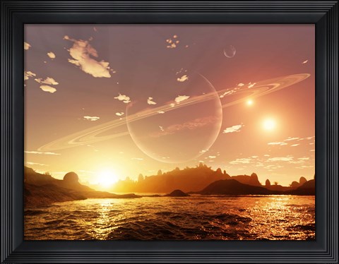 Framed scene on a distant moon orbiting a gas giant in a trinary star system Print